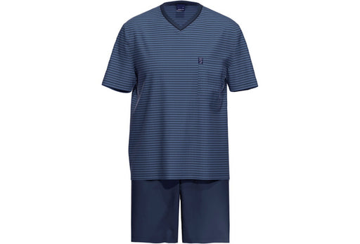 AMMANN Schlafanzug kurz, V-Ausschnitt, Brusttasche, blau