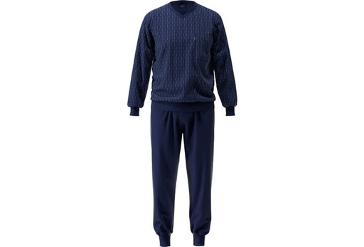 AMMANN Organic Cord Schlafanzug lang V Hals dunkelblau