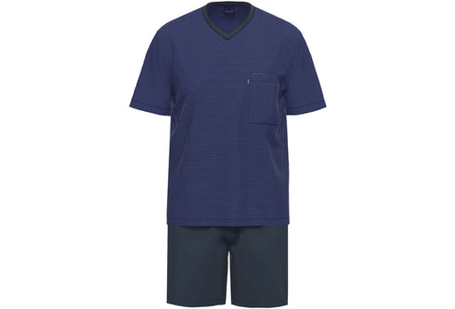 AMMANN Schlafanzug kurz, V-Ausschnitt, Brusttasche, dunkelblau