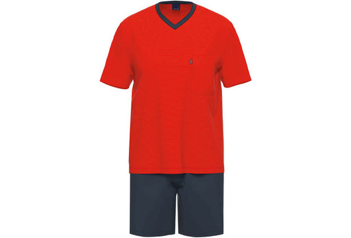 AMMANN Schlafanzug kurz, V-Ausschnitt, Brusttasche, rot