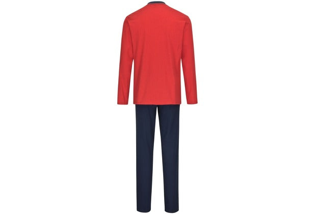 AMMANN Schlafanzug lang, V-Ausschnitt, Brusttasche, rot