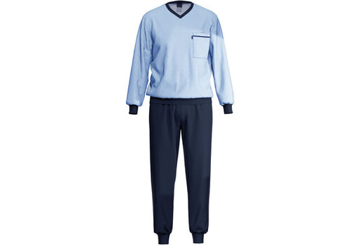 AMMANN Schlafanzug lang, V-Ausschnitt, Tasche, dunkelblau